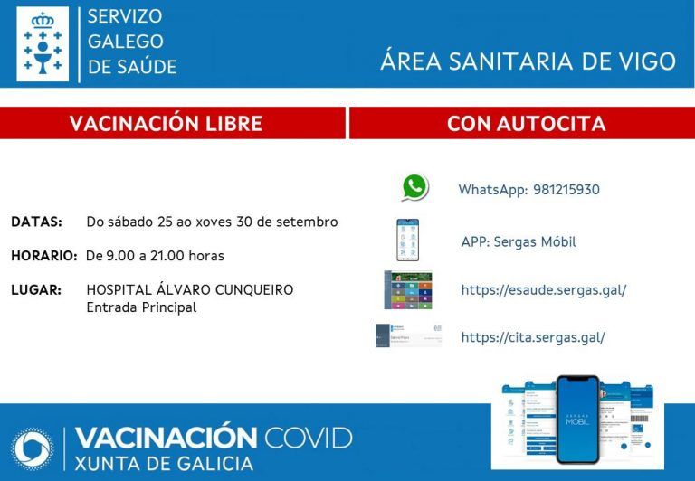 El Sergas habilita 15 puntos de vacunación libre en las siete áreas sanitarias para acudir sin cita o autocita