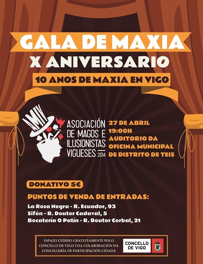 A Asociación de Magos e Ilusionistas Vigueses celebra a Gala de Maxia X Aniversario