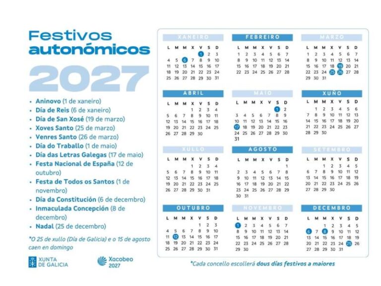 Rueda anuncia que la Xunta aprueba el calendario laboral para 2027 con el 19 de marzo y el 17 de mayo como festivos propios