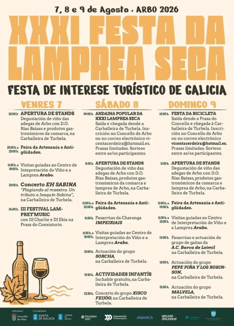 Arbo celebrará la XXXI Festa da Lamprea Seca del 7 al 9 de agosto